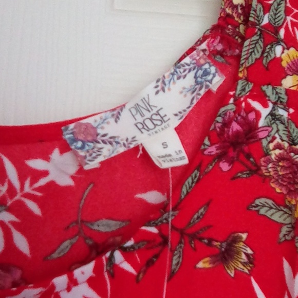 💙Pink Rose Vintage Red Dress - Picture 6 of 8